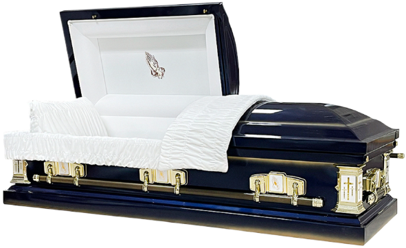 Praying Hands Navy Blue and Gold - Casket Emporium